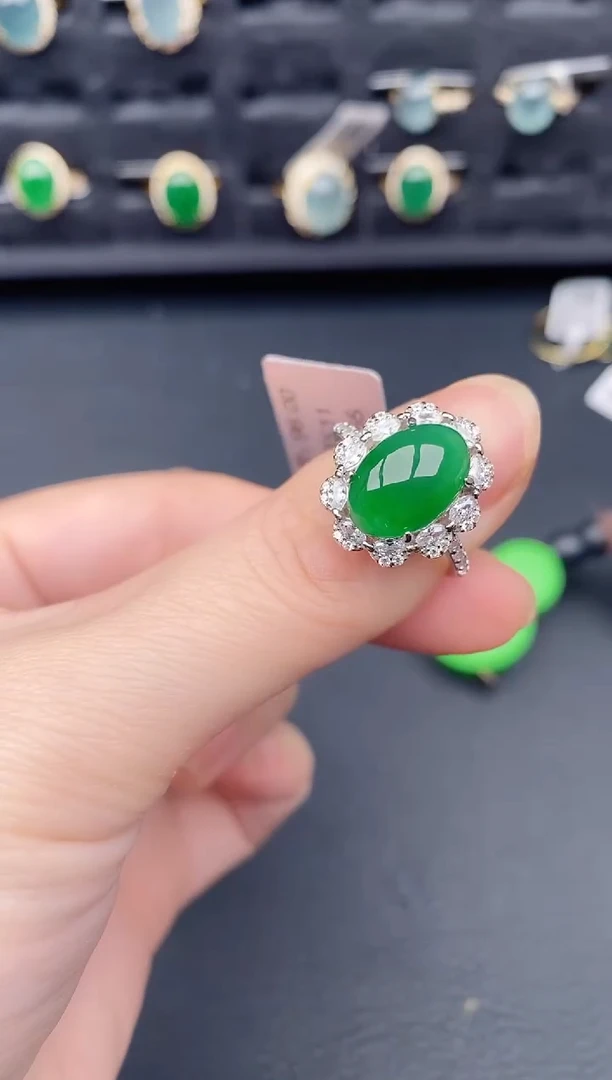 银S925镶嵌戒指翡翠天然a货翡翠384