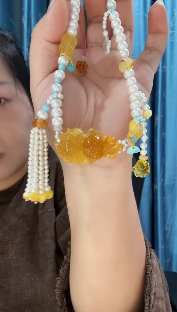 蜜蜡项链未镶嵌蜜蜡金鱼项链