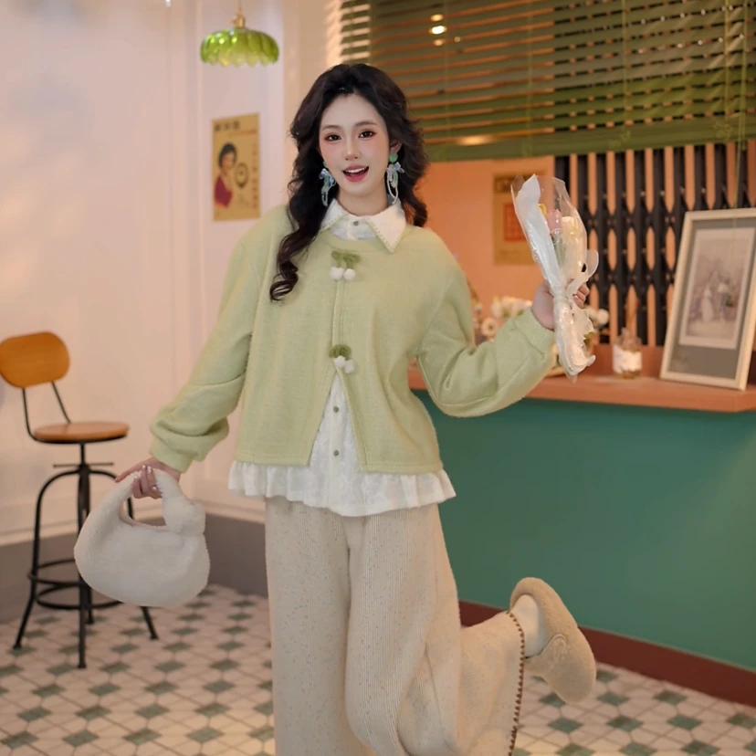 柚子【古着暖语】复古港风秋冬加绒假两件卫衣宽松上衣DJ1689609