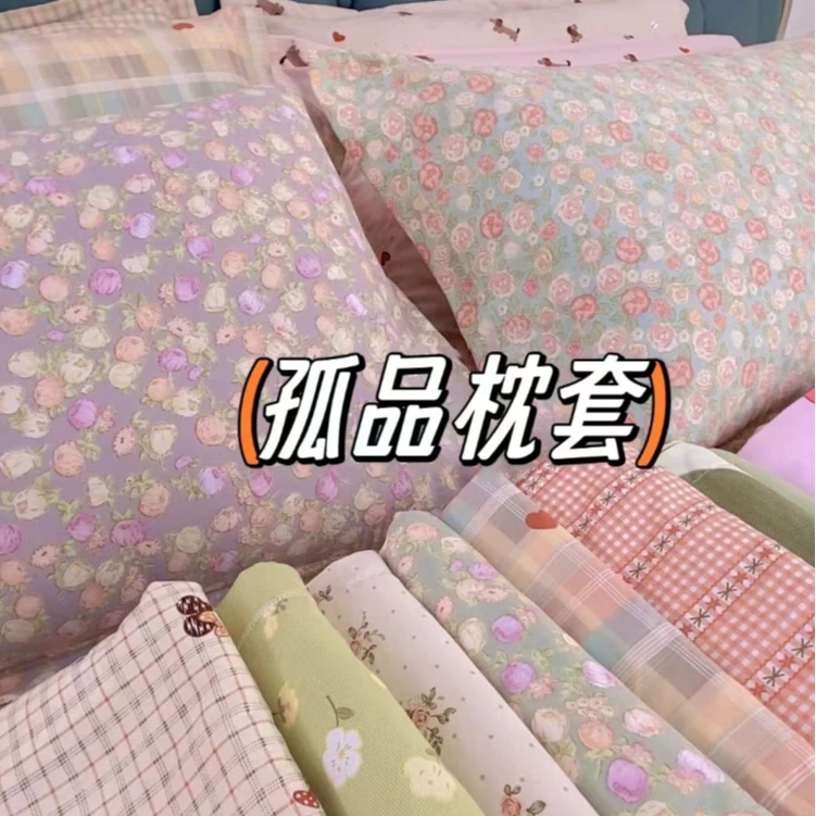 单件枕套1对四季可用双人单人碎花