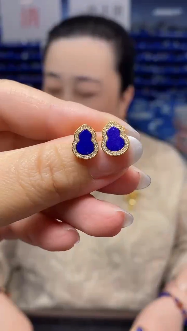 银S925镶嵌青金石耳饰EZ4958