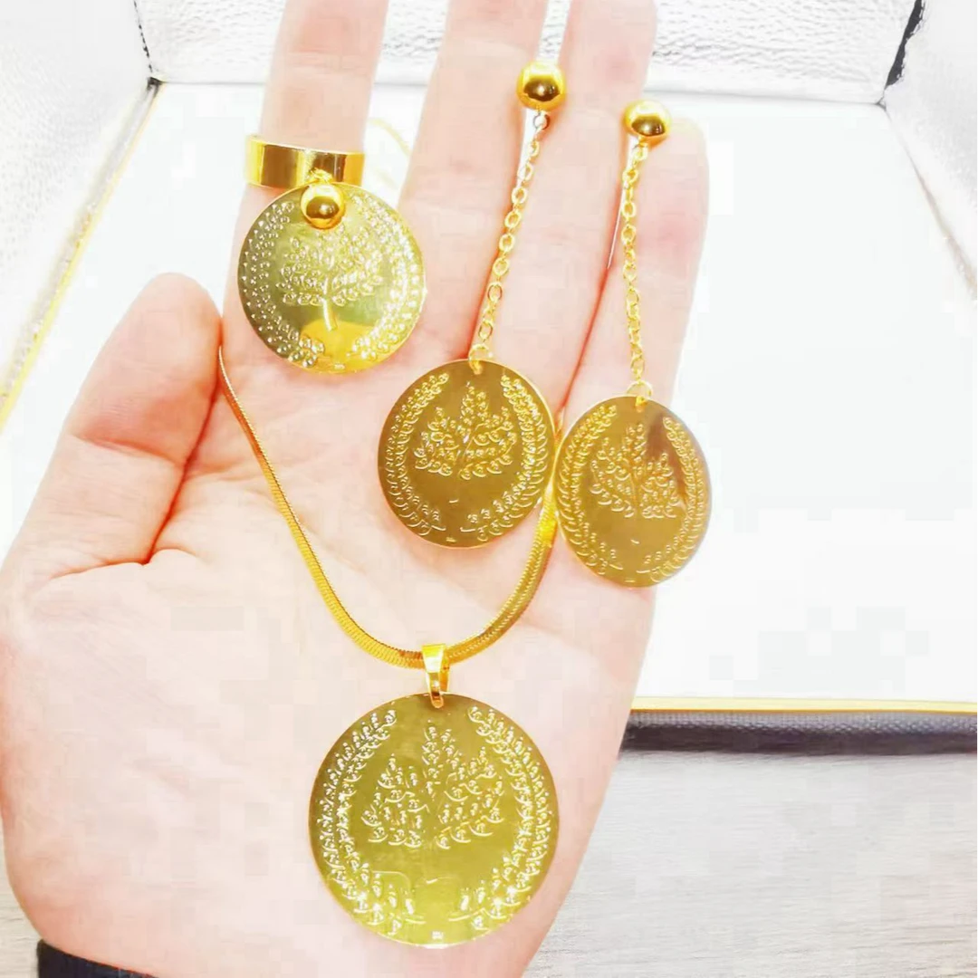 钛钢项链  新款时尚百搭气质钛钢三件套 项链 耳环 戒指