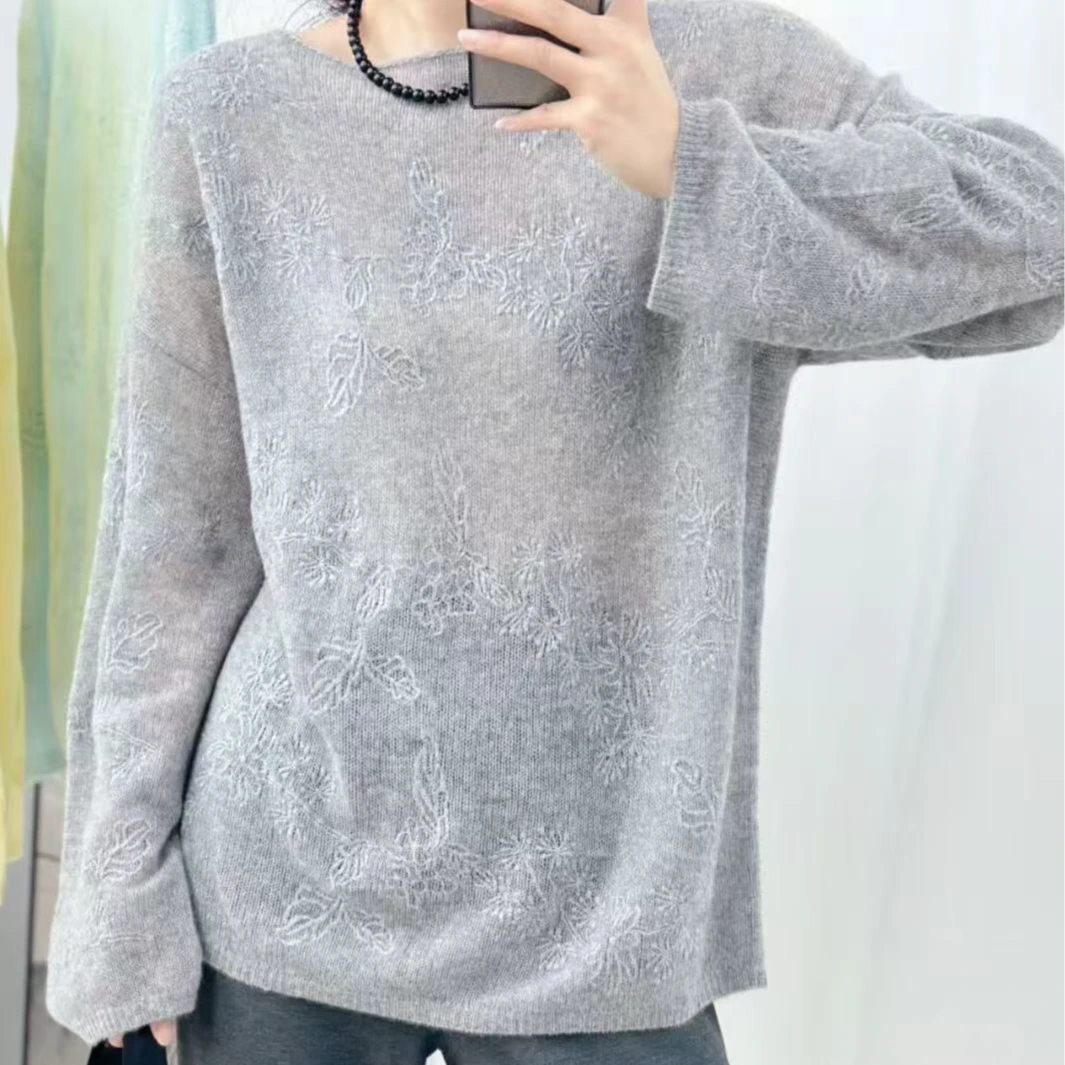 赛汗王秋冬新款羊绒圆领刺绣女套303077