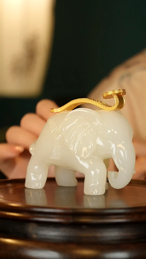 石材云南荔枝白-如意吉象摆件