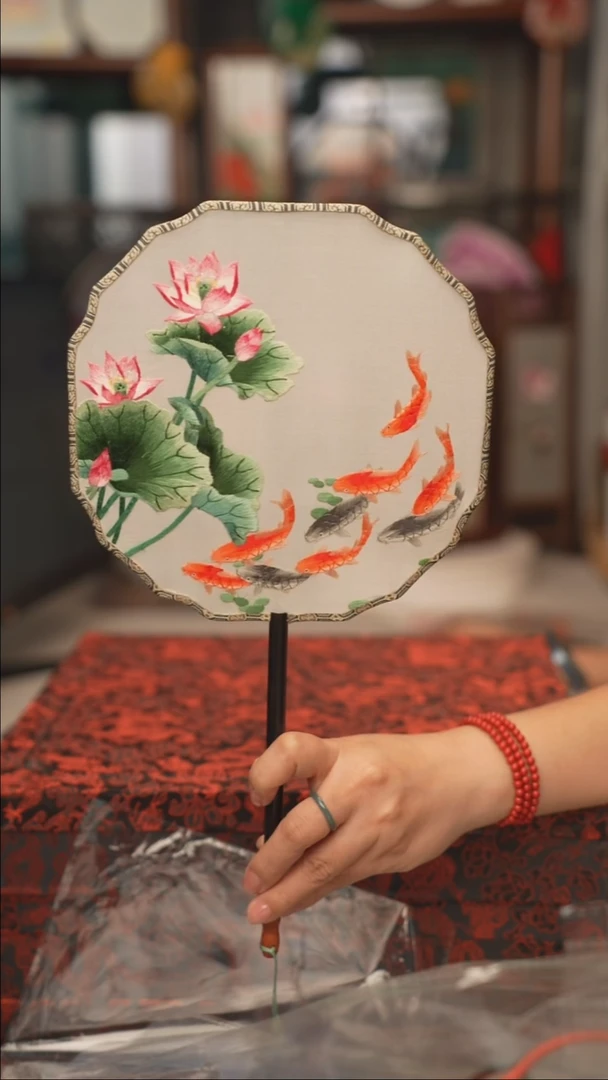 扇子团扇 绣花双面非遗