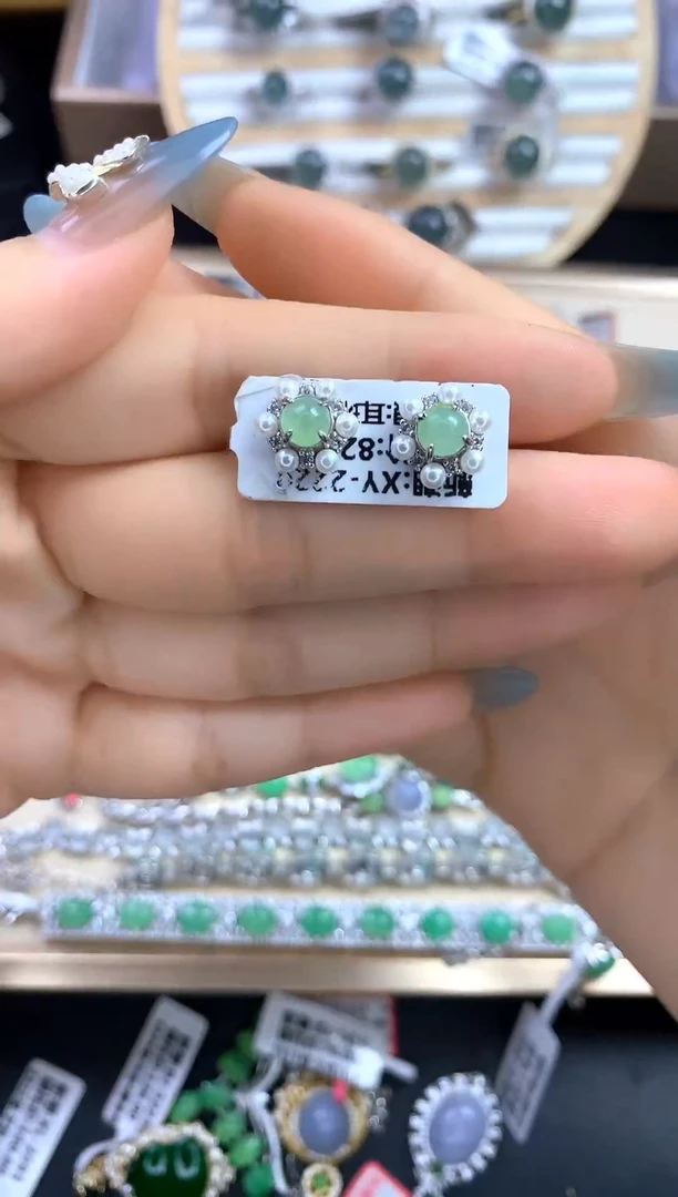 翡翠戒指银S925镶嵌翡翠 蛋面 银S925镶嵌