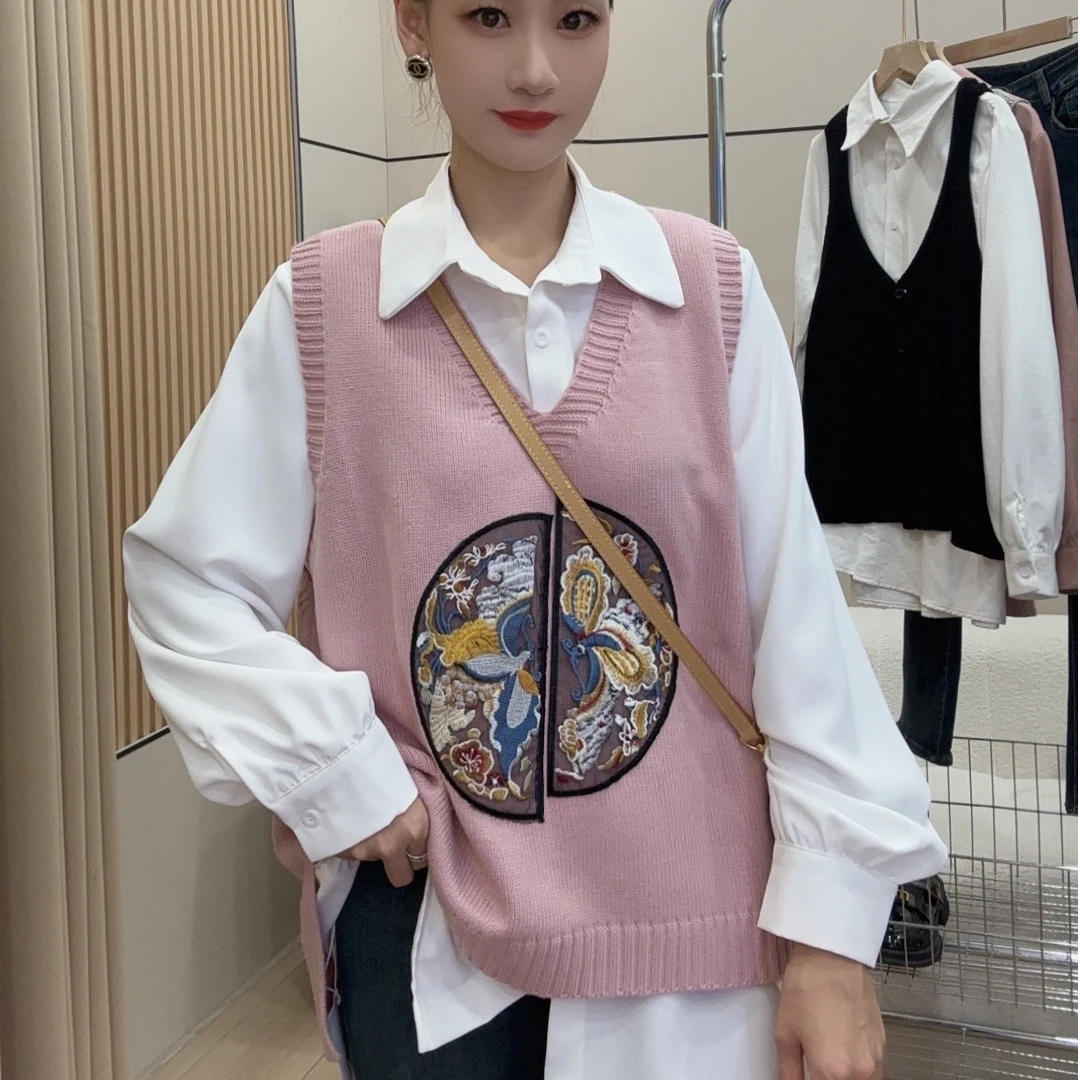 【中国风】女国风针织马甲宽松V领百搭休闲系毛衣时尚马甲+洋气上衣