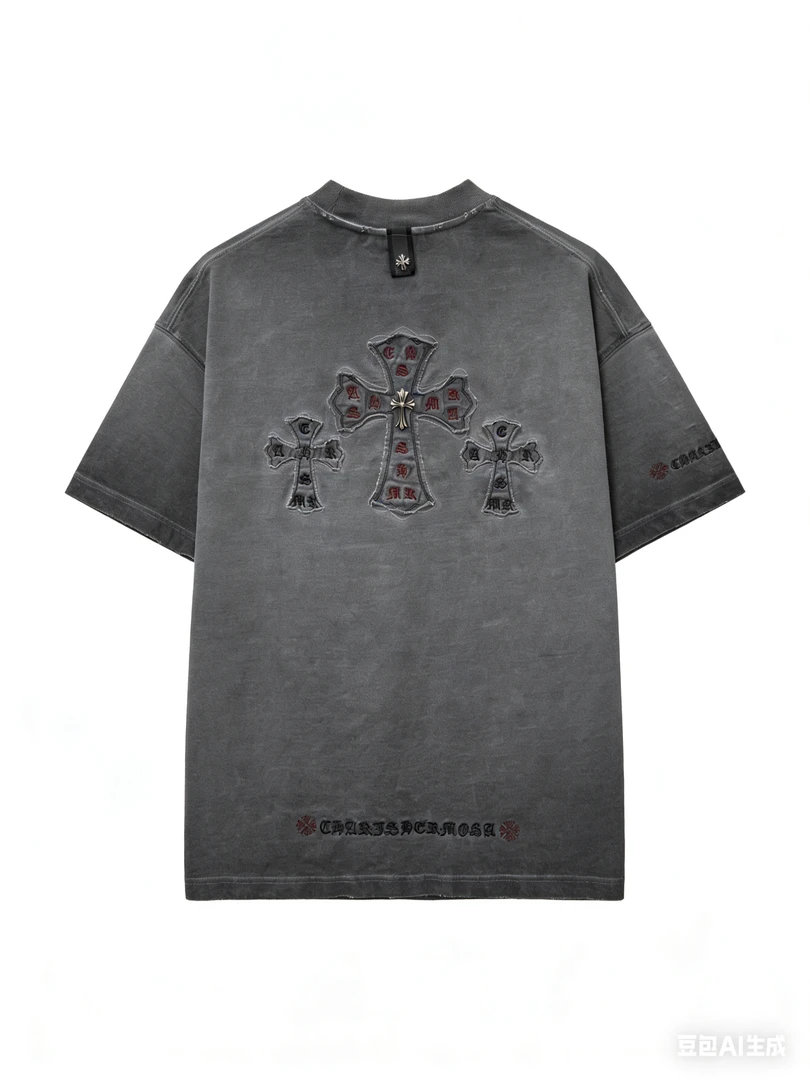 高端潮牌-26年罗新款重磅刺绣水洗男女同款短袖7068