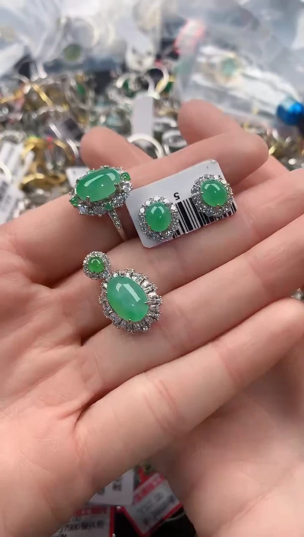 银S925镶嵌戒指翡翠222   3