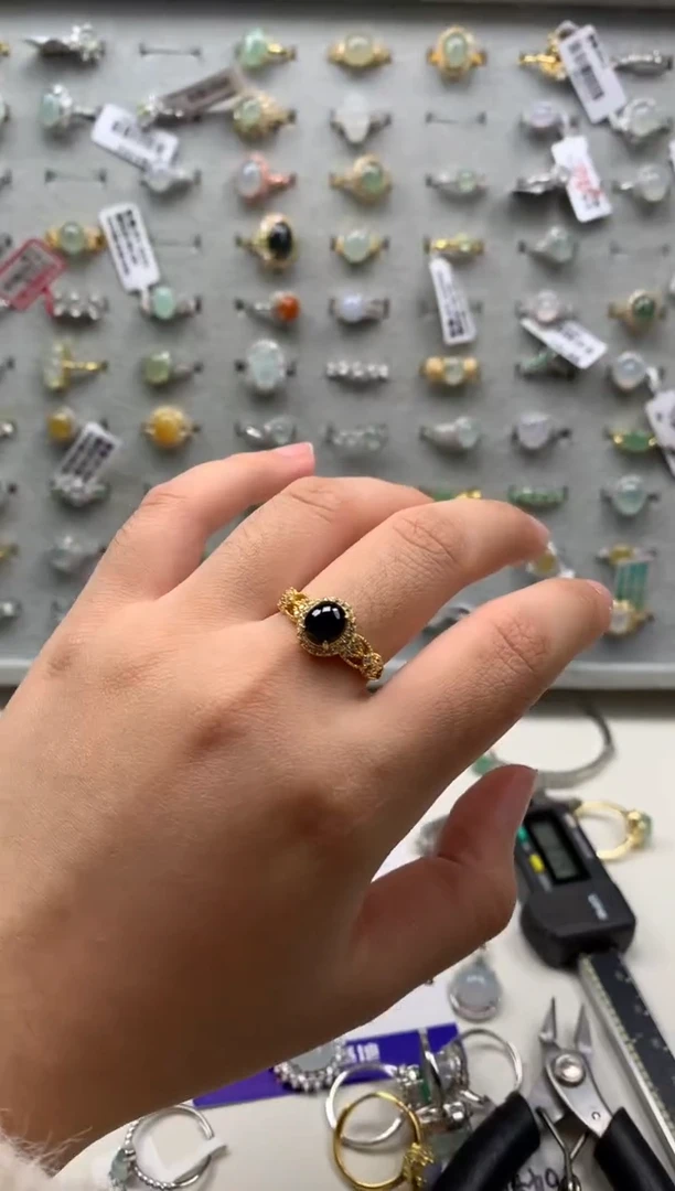 银S925镶嵌戒指翡翠1