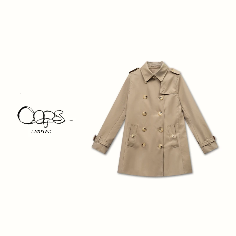 Oops【BBR高干文】早春经典翻领收腰双排扣卡其小个子气质风衣外套