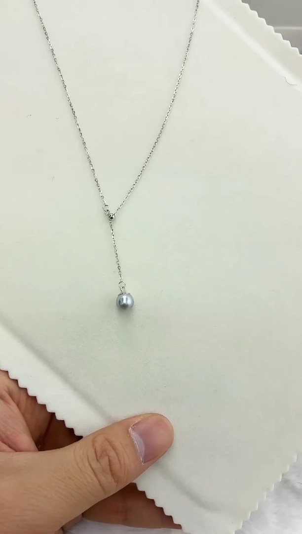 银S925镶嵌DA海水珍珠灰珠吊坠7-8 BQ090