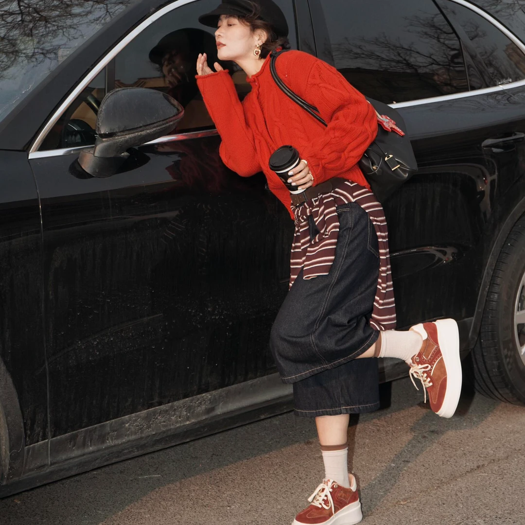 2026秋冬新款圣诞新年绞花红色针织衫女简约高级感上衣阔腿裤套装