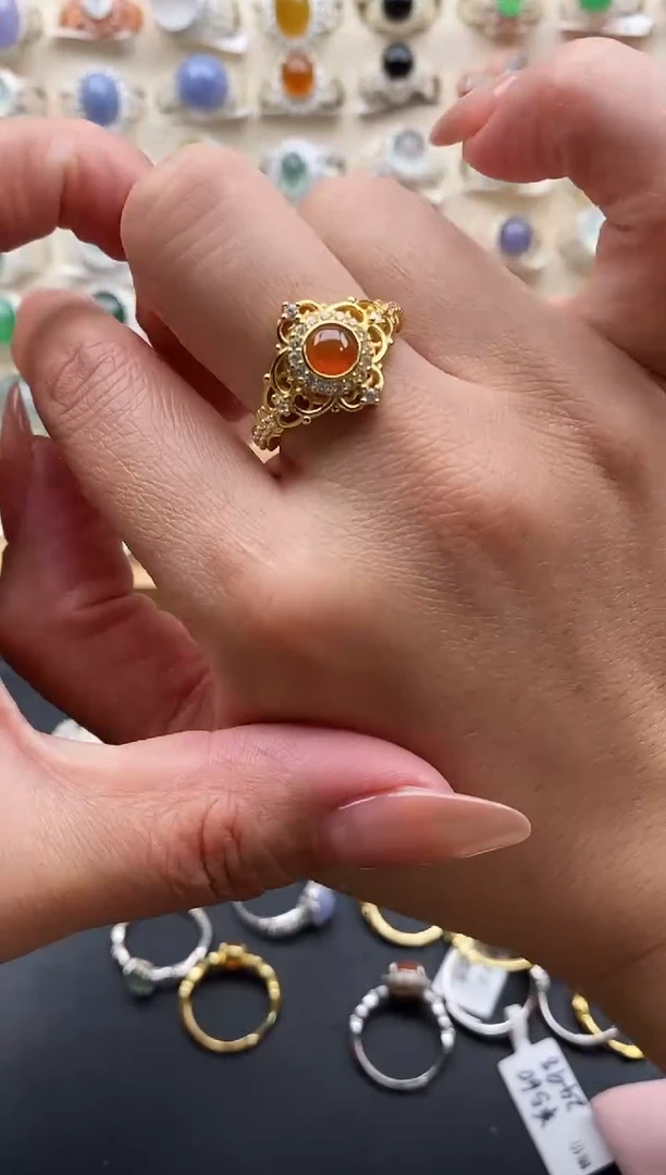 银S925镶嵌戒指翡翠缅甸天然A货翡翠1 4-5