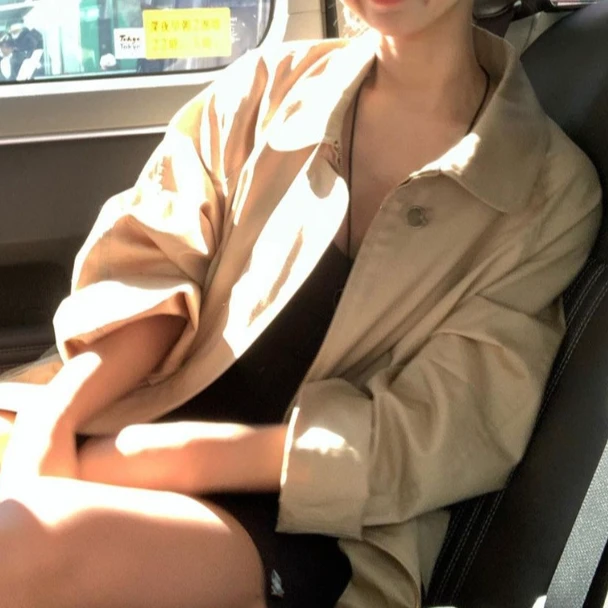 纯色复休闲百搭抽绳中长款风衣外套GS72