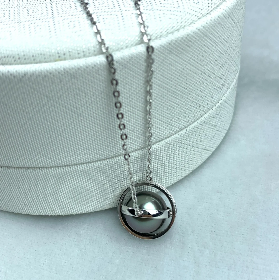 【限定孤品】海水珍珠大溪地黑珍珠项链10-11mm18k金镶钻送人礼物