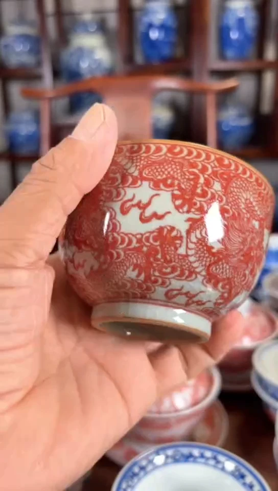 柴窑老陶泥开片九龙杯杯