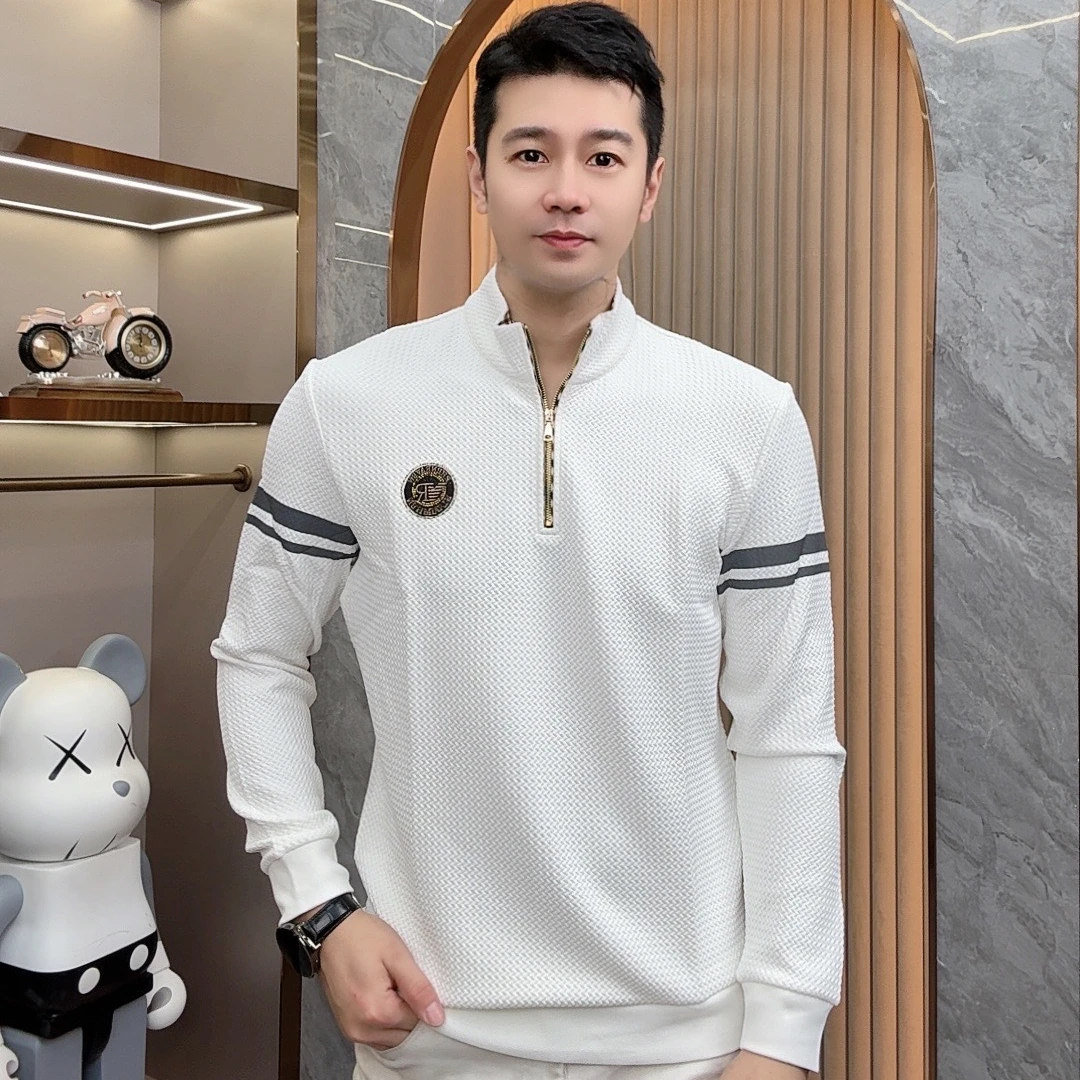 清 欧彬泽【3856】2024男士秋季新款翻领休闲半拉链长袖卫衣3856