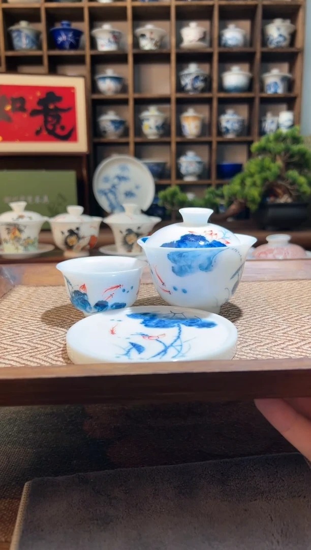 【闪购商品】手绘荷花锦鲤三件套