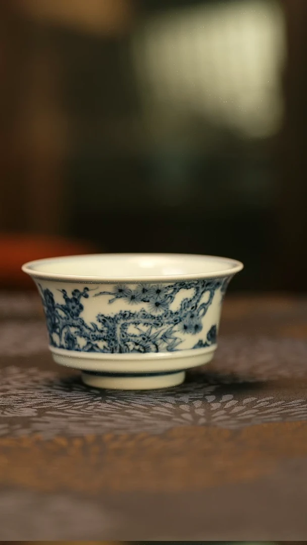 中式打****人仿明青花松竹梅马蹄杯