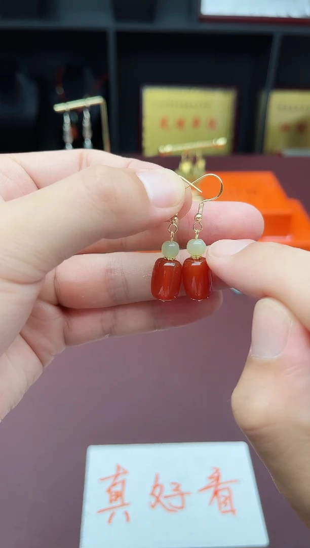 玛瑙/玉髓耳饰银S925镶嵌335000