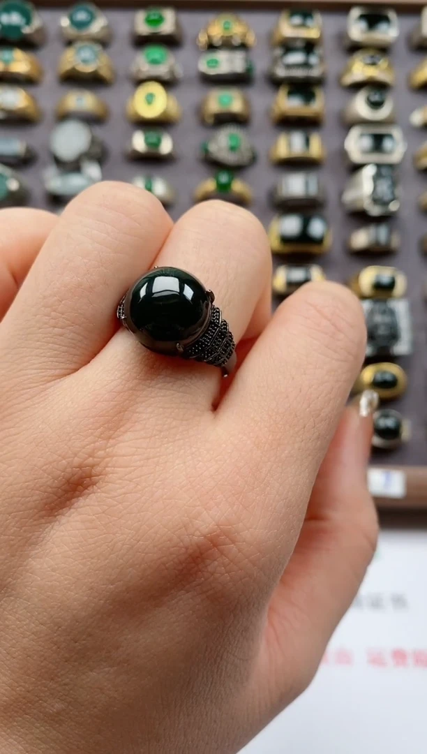 翡翠戒指银S925镶嵌天然翡翠