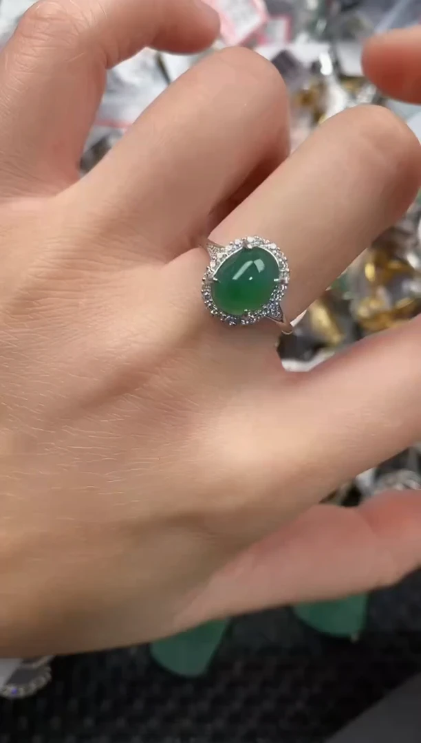 银S925镶嵌戒指翡翠222             3