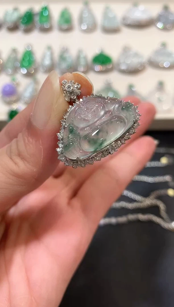 翡翠18K金镶嵌吊坠(不含链)b128