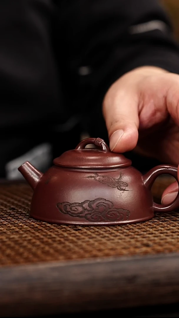 紫砂茶案宜兴悦茗壶紫砂  老茄皮紫 鹤鸣