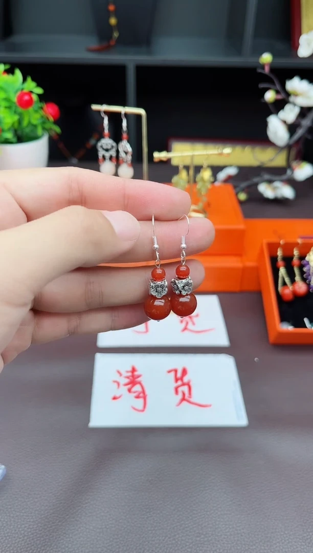 玛瑙/玉髓耳饰银S925镶嵌422000