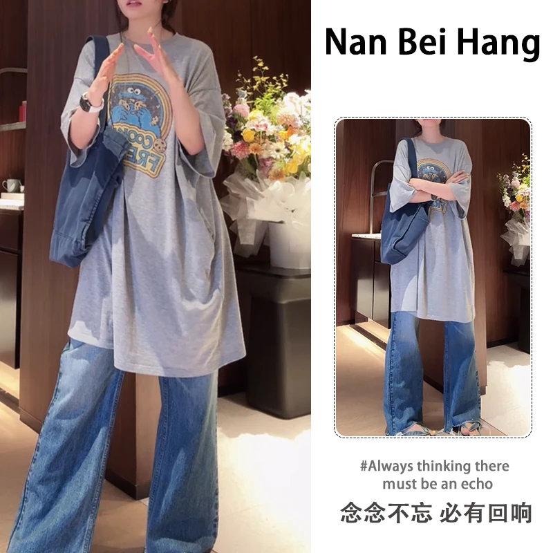 南北行【芝麻街】2026夏季新款做旧卡通印花宽松圆领轻薄短袖T恤裙