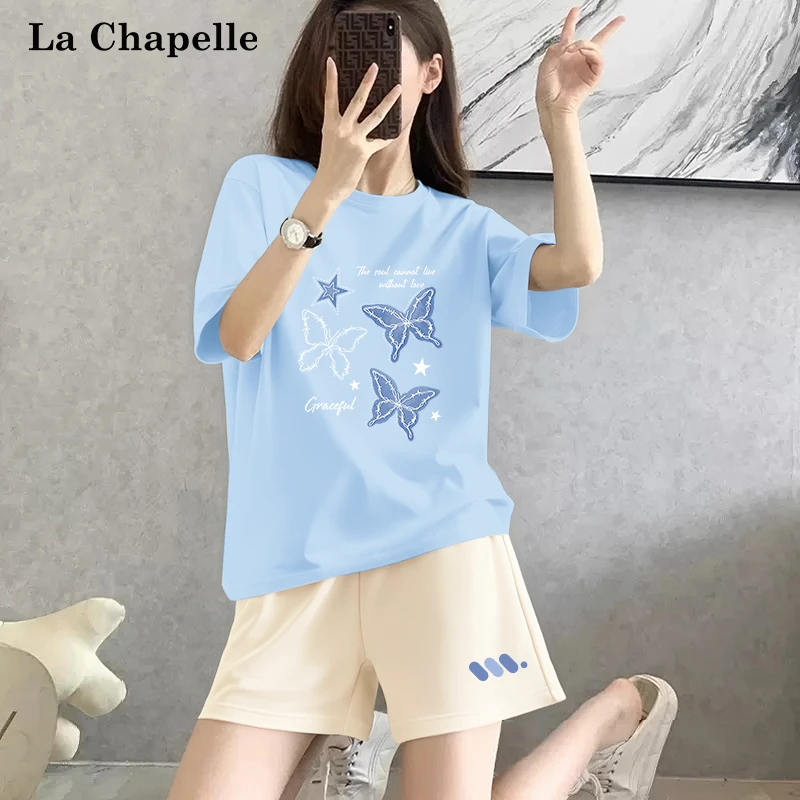 拉夏贝尔纯欲慵懒风套装女夏天短袖百搭短裤小众两件套夏日穿搭w