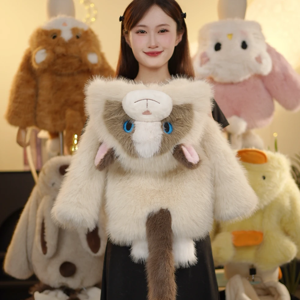 MX亲子冬款毛绒毛茸茸萌宝小布偶猫草草冬季保暖短款加厚外套