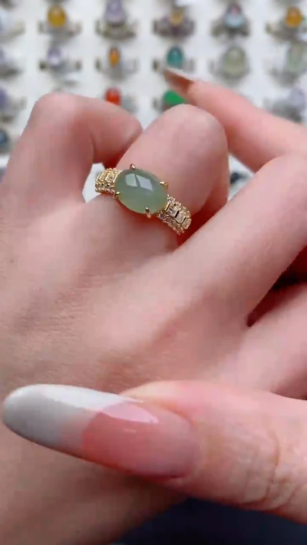 银S925镶嵌戒指翡翠...