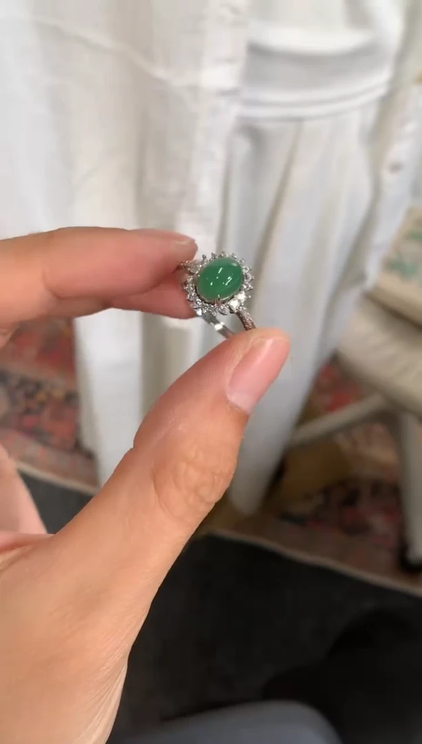 翡翠银S925镶嵌颈饰戒指