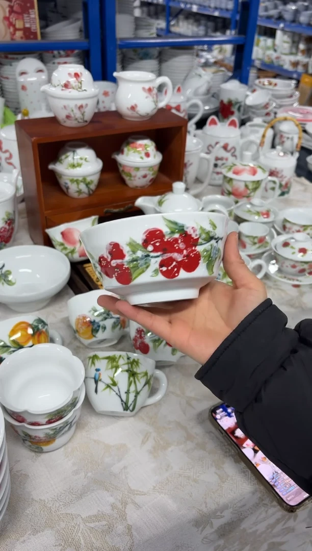 景德镇高温陶瓷食品级手绘釉中彩-小高脚