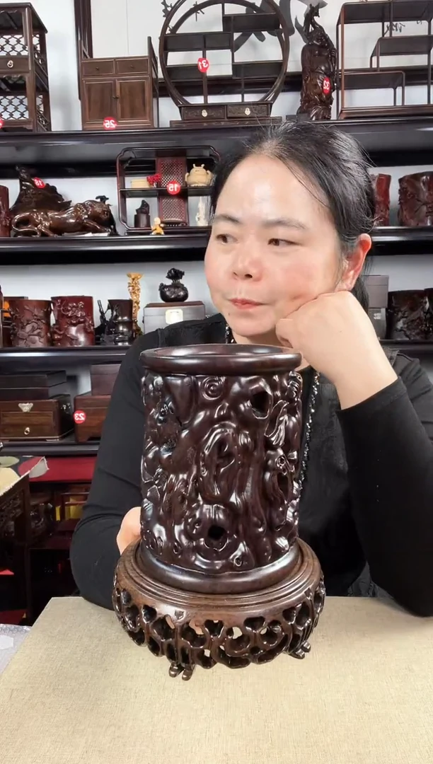 木老李红木工艺品新3+寿桃笔筒