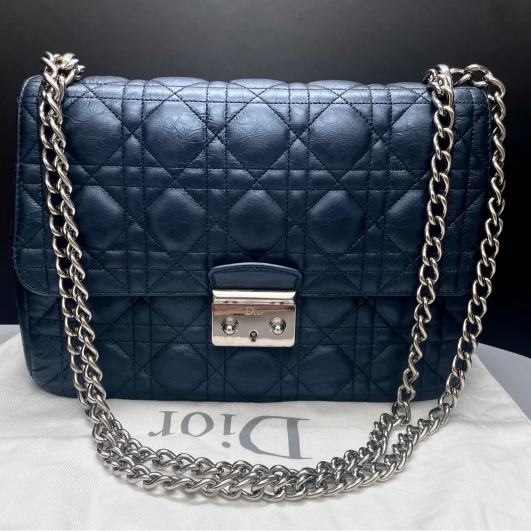99新 DIOR/迪奥 Dior Miss 蓝色 藤格纹 牛皮 26 银扣包