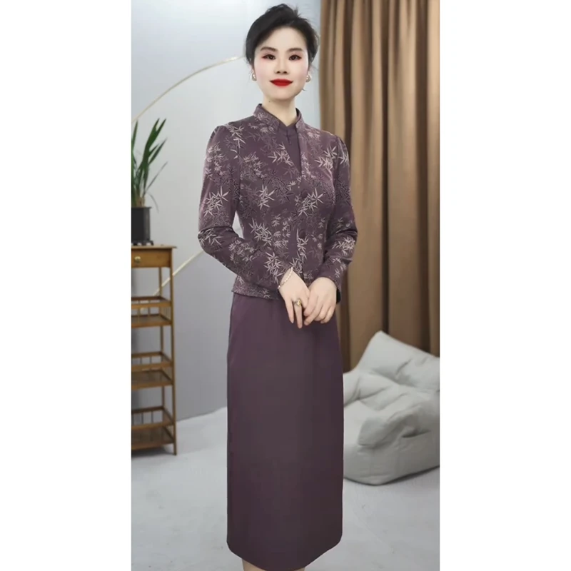 2783新款新中式妈妈装洋气时尚减龄修身遮肉连衣裙