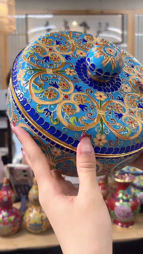 【闪购商品】景泰蓝花丝储物盒(大)青蓝CWH0004