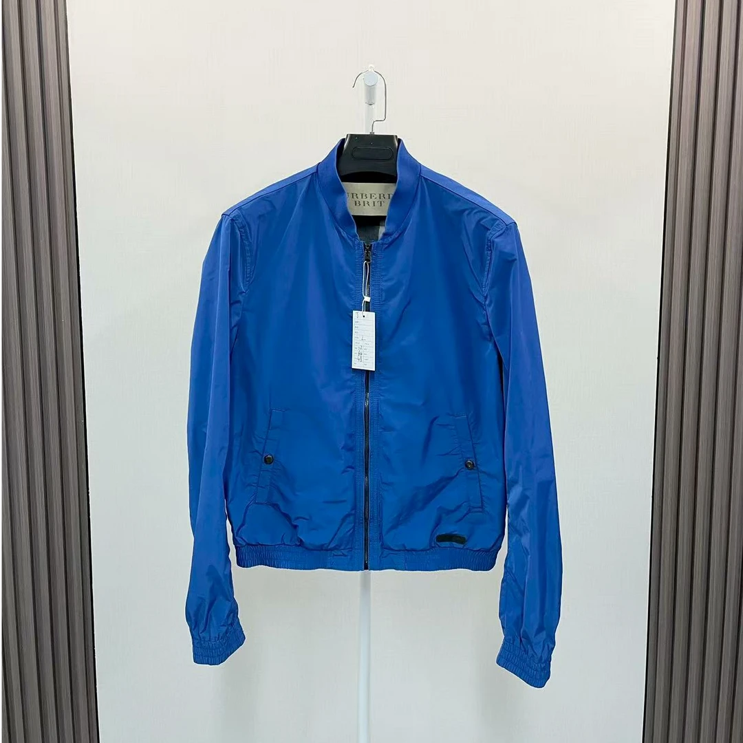 99新 BURBERRY/博柏利 /宝蓝色皮牌logo夹克外套/尺码L