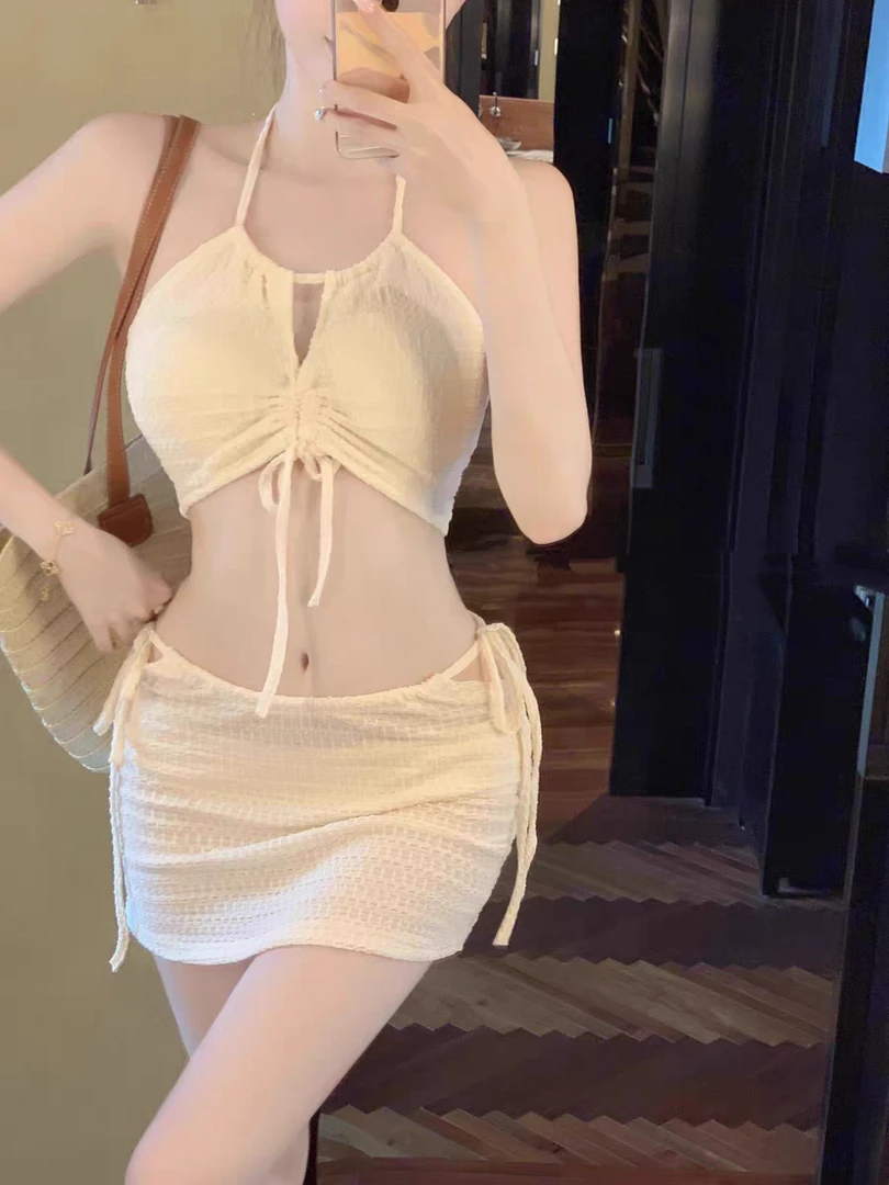 泳衣女比基尼分体三件套性感甜辣小胸聚拢网红新款温泉2025游泳装