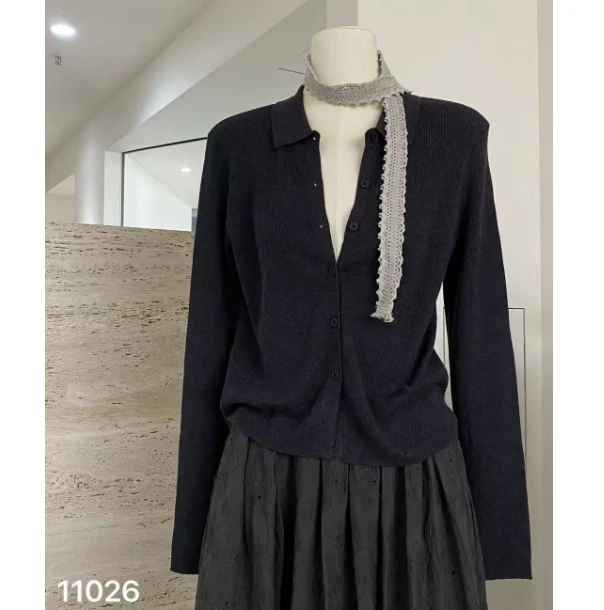 春款polo领单排扣显瘦针织上衣