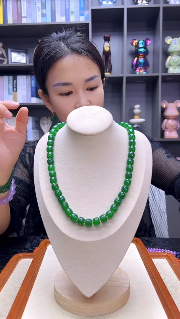 高货绿色diy劲饰桶珠项链