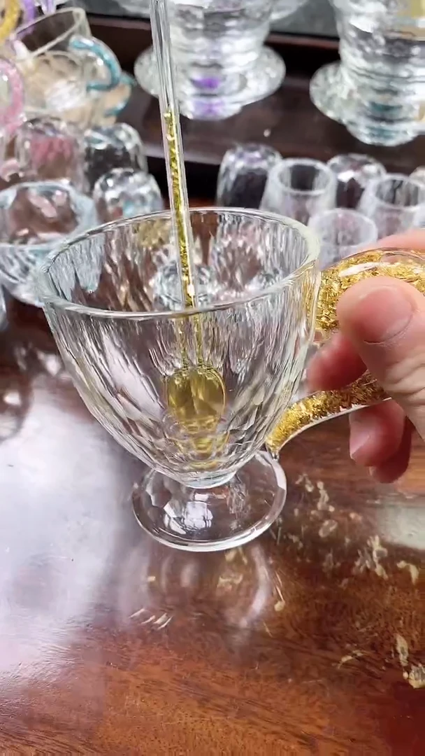 【闪购商品】玺宴新款水晶高底B款咖啡杯金箔带勺款