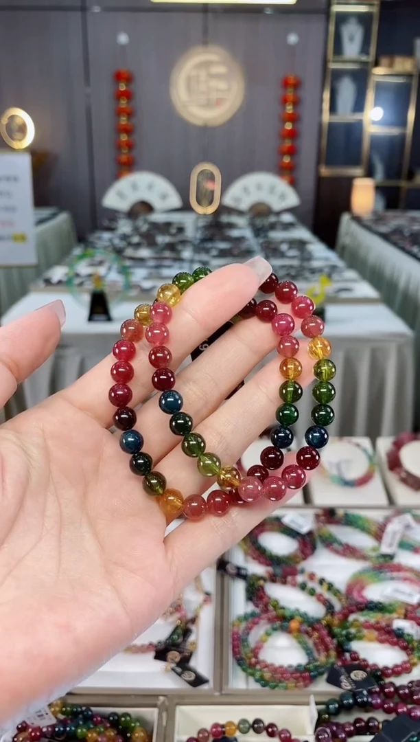 收藏级巴西老料碧玺单圈手串7mm+未镶嵌碧玺hon多样性发货一条