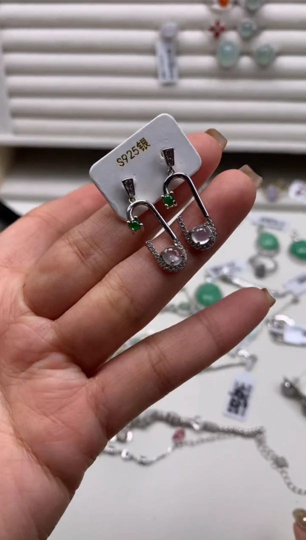 银S925镶嵌戒指翡翠耳饰11