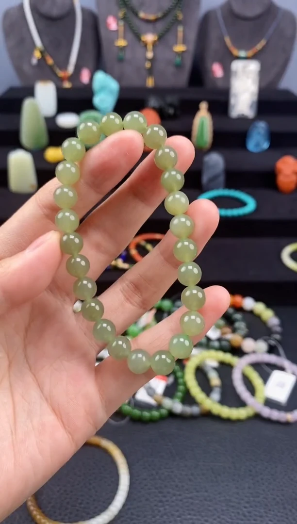 手串未镶嵌和田玉8mm晴水圆珠手串