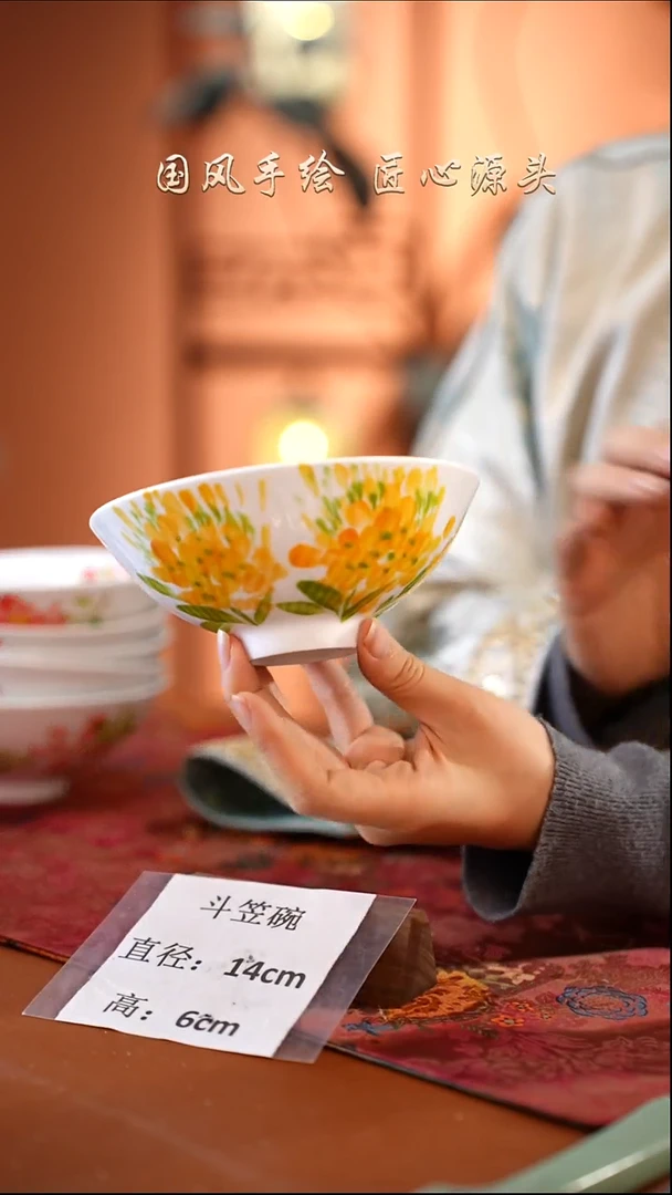 陶瓷景德镇高温釉中彩餐具（无毒无铅无镉）孤品款 斗笠碗