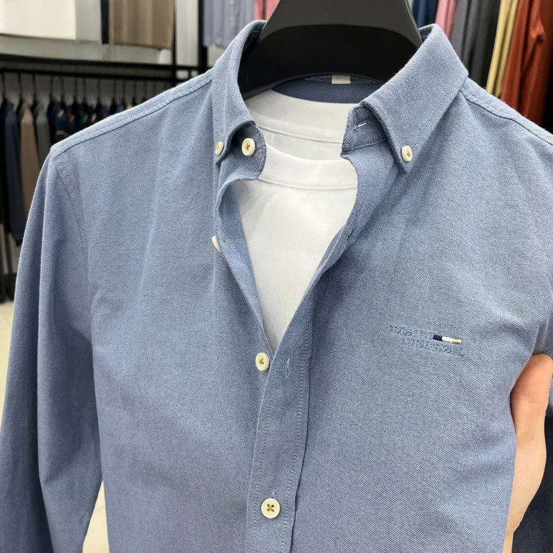 Zero Degree North轻商务牛津纺长袖衬衫休闲秋季纯棉男通勤衬衣